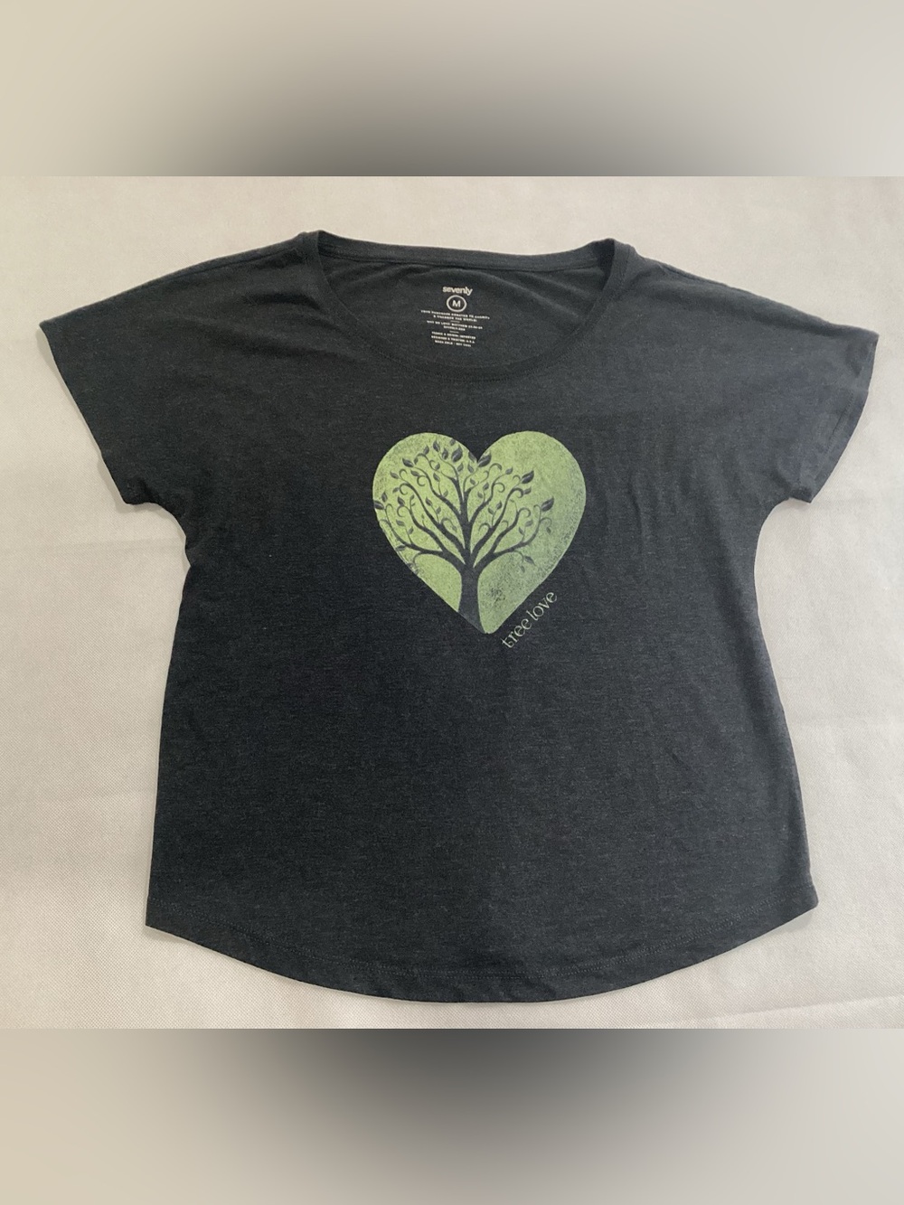 Seventy Black Tee with Green Heart Tree Graphic size M  #11